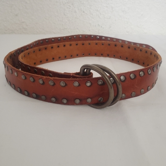 GAP Accessories - GAP GENUINE LEATHER BELT BROWN SILVERTONE STUDDED DETAIL D-RING BUCKLES ( L )